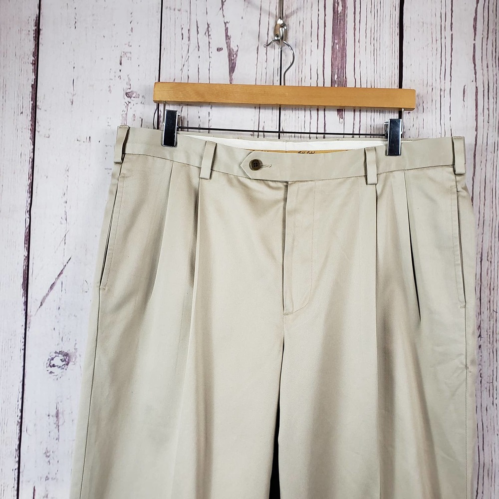 Roundtree & Yorke Gold Label Casual Pants Mens Size 36x30 Pleat Front Beige